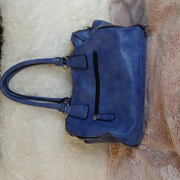 💚Nicole Miller Blue zipper satchel with crossbody strap - Picture 1 of 16